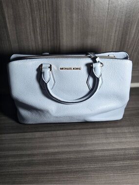Michael Kors Pale Blue Pebbled Leather Satchel with Gold Hardware